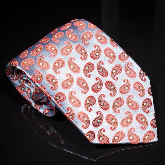 Jos A. Bank Silk Tie Designer Silver Orange Mini Pine Signature Collection Italy - Picture 2 of 5